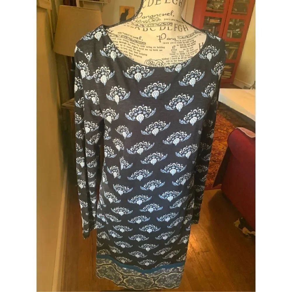 Hatley Blue and White Floral Shift Dress Women's Size Small 100% Cotton